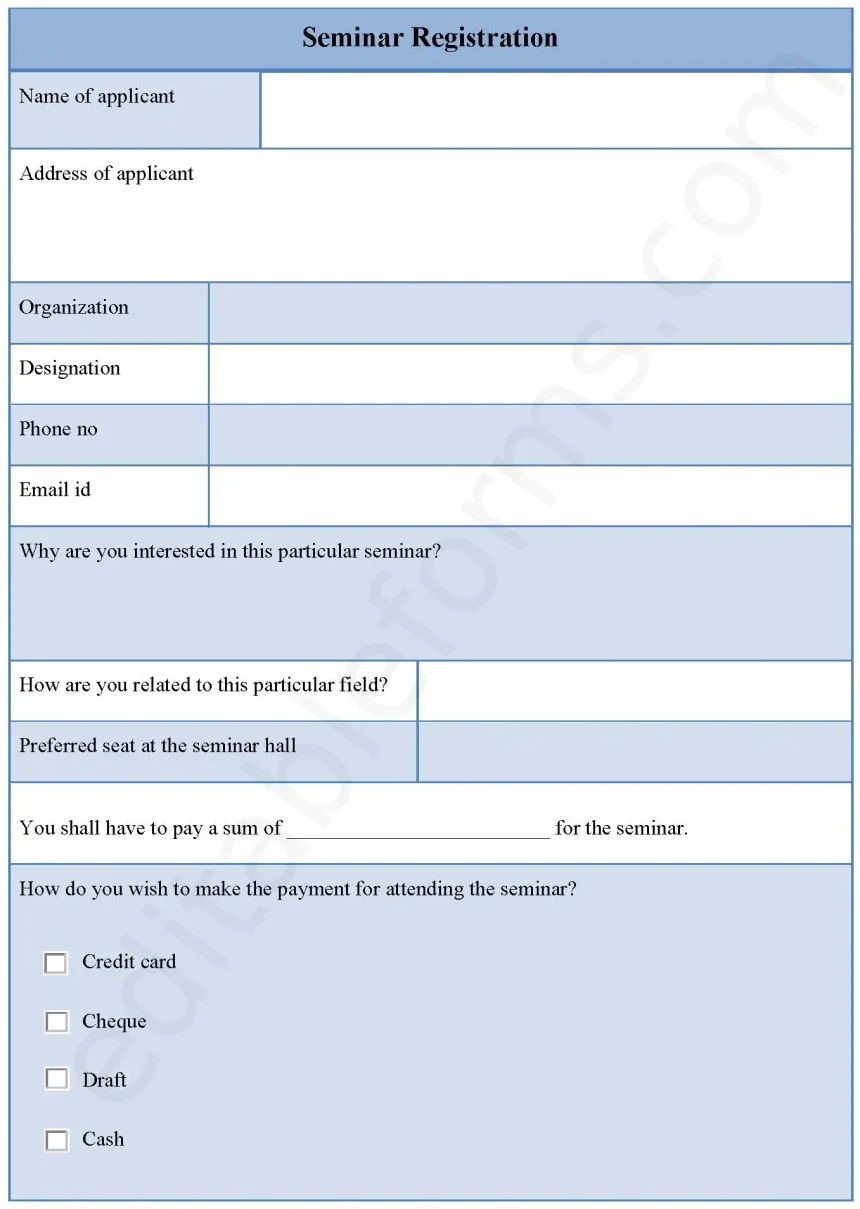 Seminar Registration Fillable PDF Form