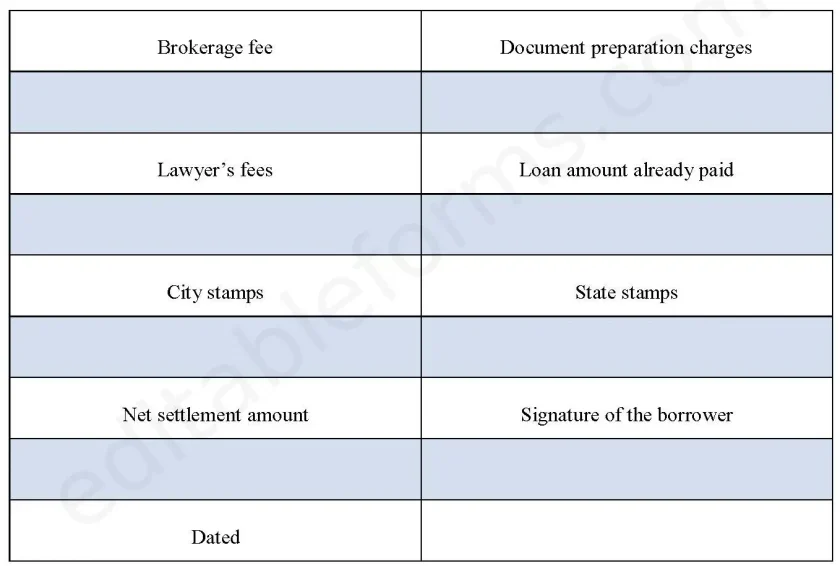 Settlement Statement Fillable PDF Form