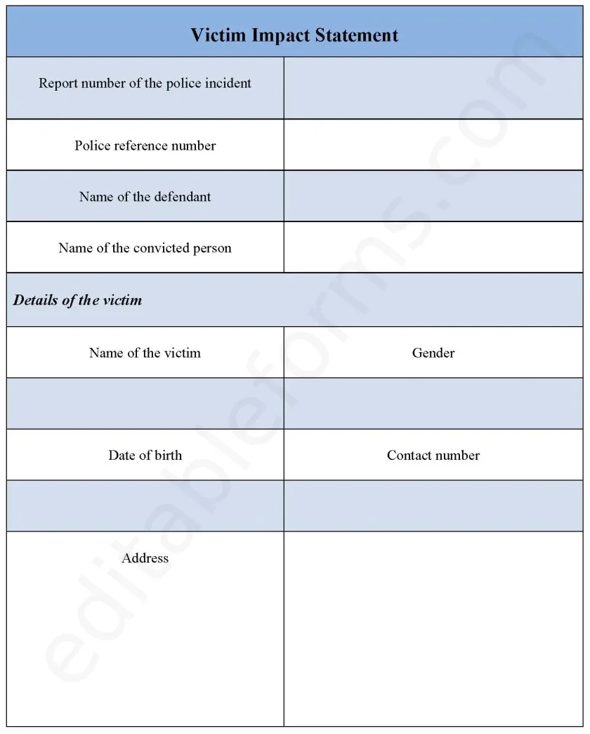 Victim Impact Statement Fillable PDF