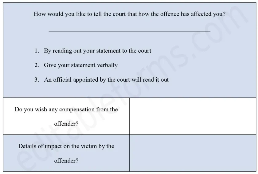 Victim Impact Statement Fillable PDF