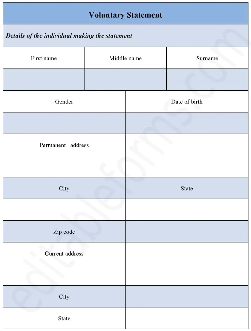 Voluntary Statement Fillable PDF Form