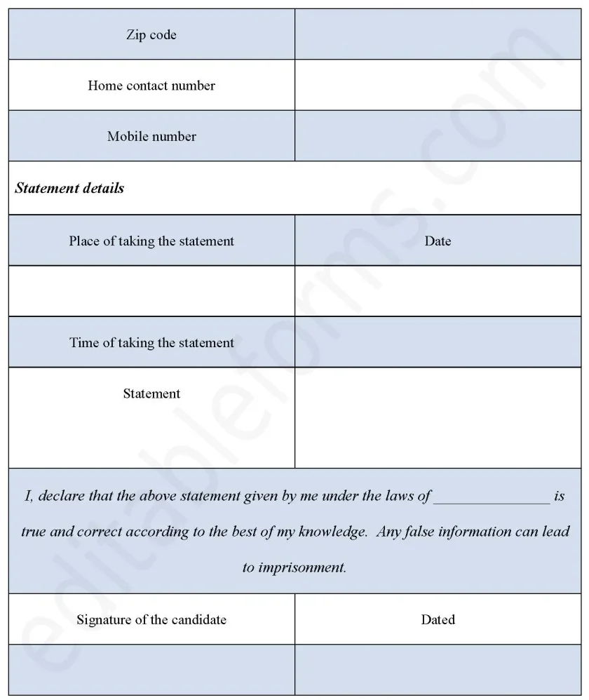 Voluntary Statement Fillable PDF Form