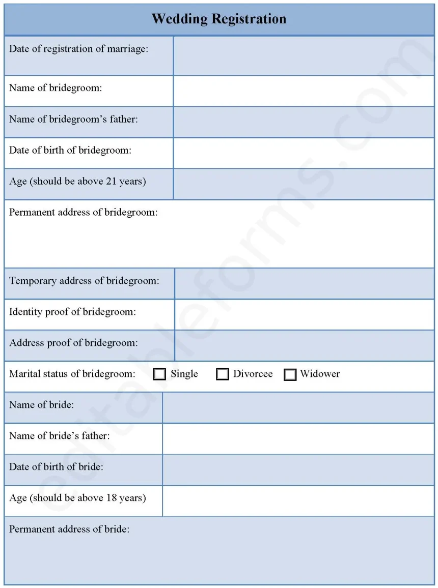 Wedding Registration Fillable PDF Form